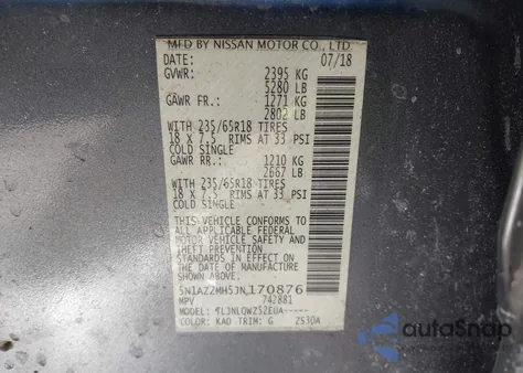 2018 Nissan Murano Sv from USA, damaged, VIN 5N1AZ2MH5JN170876